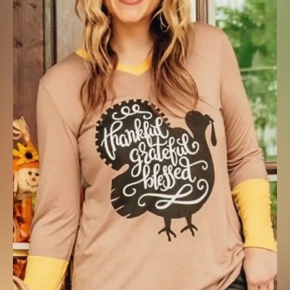 Thankful Grateful Blessed Long Sleeve Turkey Graphic Shirt Size 3X - Picture 1 of 2